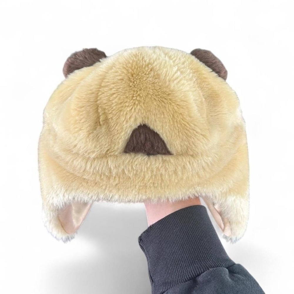 Soft cream and brown faux‎ fur furry hat One size fits most